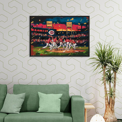 Cincinnati Reds Historic Moments - Living Room Black Frame Canvas