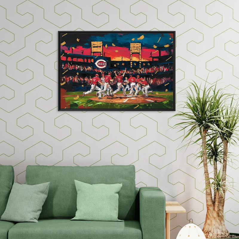 Cincinnati Reds Historic Moments - Living Room Black Frame Canvas