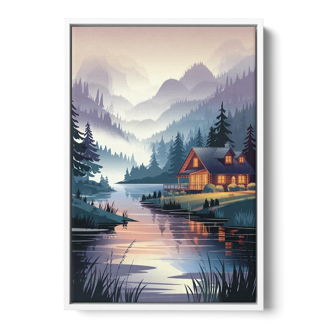 Joseph Serene Waterfront - White Frame Canvas