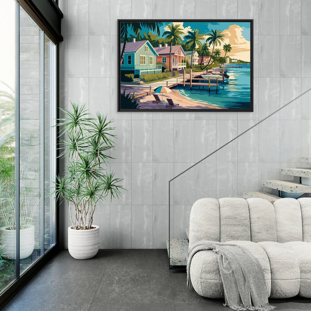 Key West Florida Coastline - Living Room Black Frame Canvas