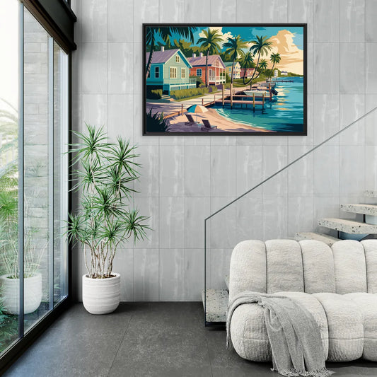 Key West Florida Coastline - Living Room Black Frame Canvas