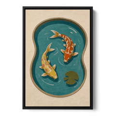 1950s Wall Art of Koi in a Kidney Pond - Black Framed Canvas Wall Art - Front