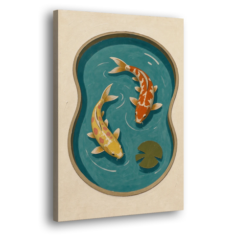 1950s Wall Art of Koi in a Kidney Pond - Canvas Wall Art - Side