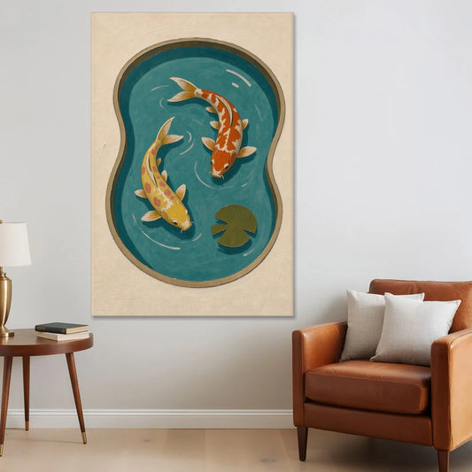 1950s Wall Art of Koi in a Kidney Pond - Canvas Wall Art - Sofa - 40x60