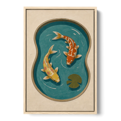 1950s Wall Art of Koi in a Kidney Pond - Oak Framed Canvas Wall Art - Front