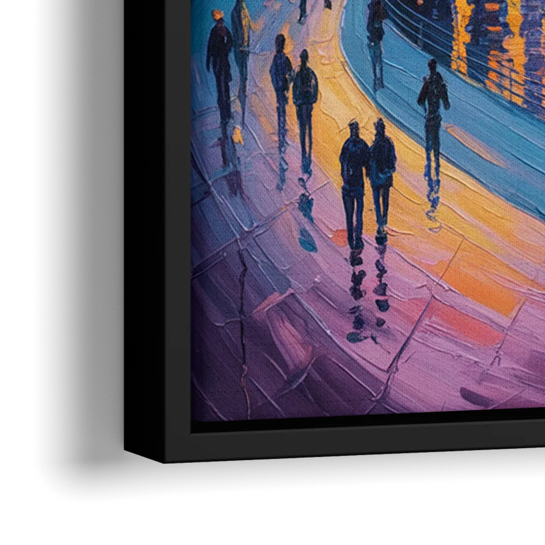 Vancouver Skyline at Dusk - Close-Up Black Frame Canvas