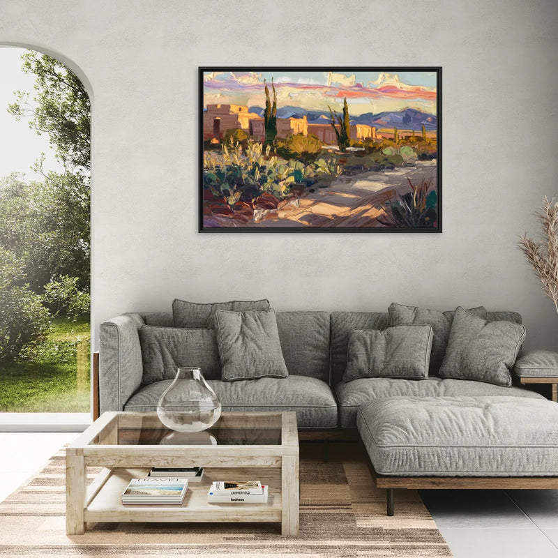 Santa Fe Sunset Landscape - Living Room Black Frame Canvas