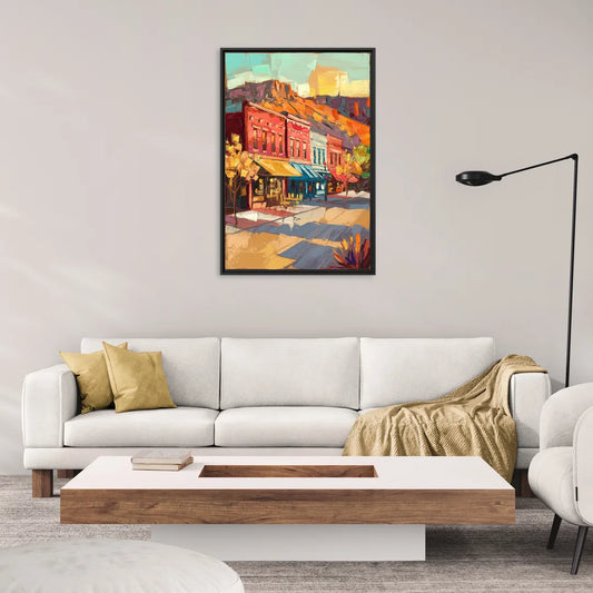 Bisbee Quaint Downtown View - Living Room Black Frame Canvas