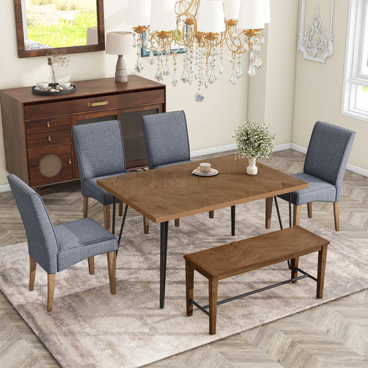 Contemporary 6-Piece Dining Set with V-Shaped Metal Legs