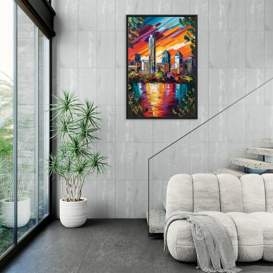 Austin Downtown Vibes - Living Room Black Frame Canvas