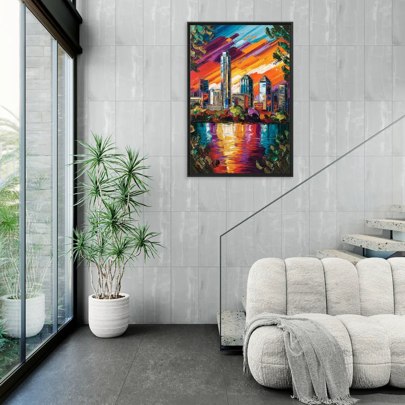 Austin Downtown Vibes - Living Room Black Frame Canvas