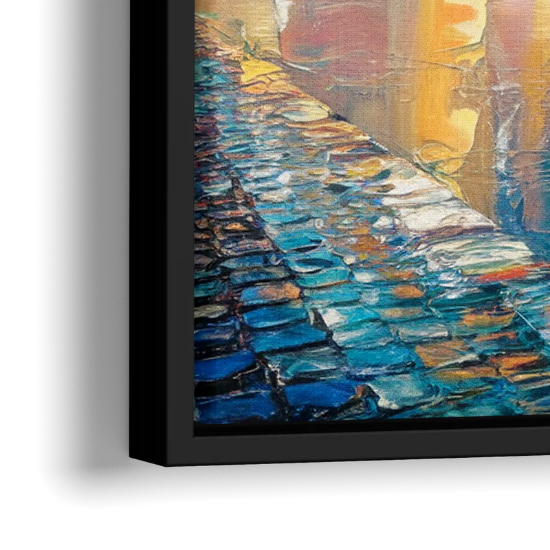 Boston Harbor Sunrise - Close-Up Black Frame Canvas