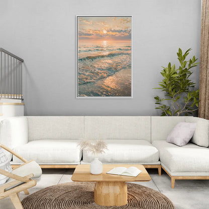 Seaside Golden Hour - Living Room White Frame Canvas