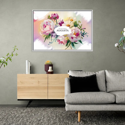 Augusta Springtime Blooms - Living Room White Frame Canvas