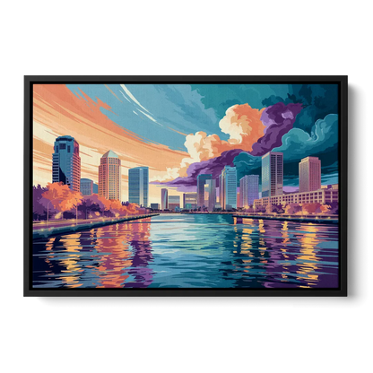 Tampa Bay Skyline Panorama - Black Frame Canvas