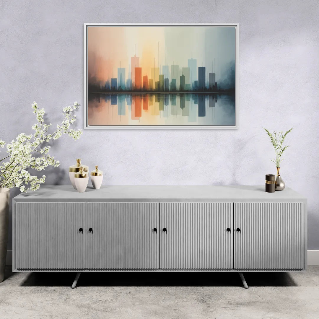 Vancouver Color Skyline - Living Room White Frame Canvas