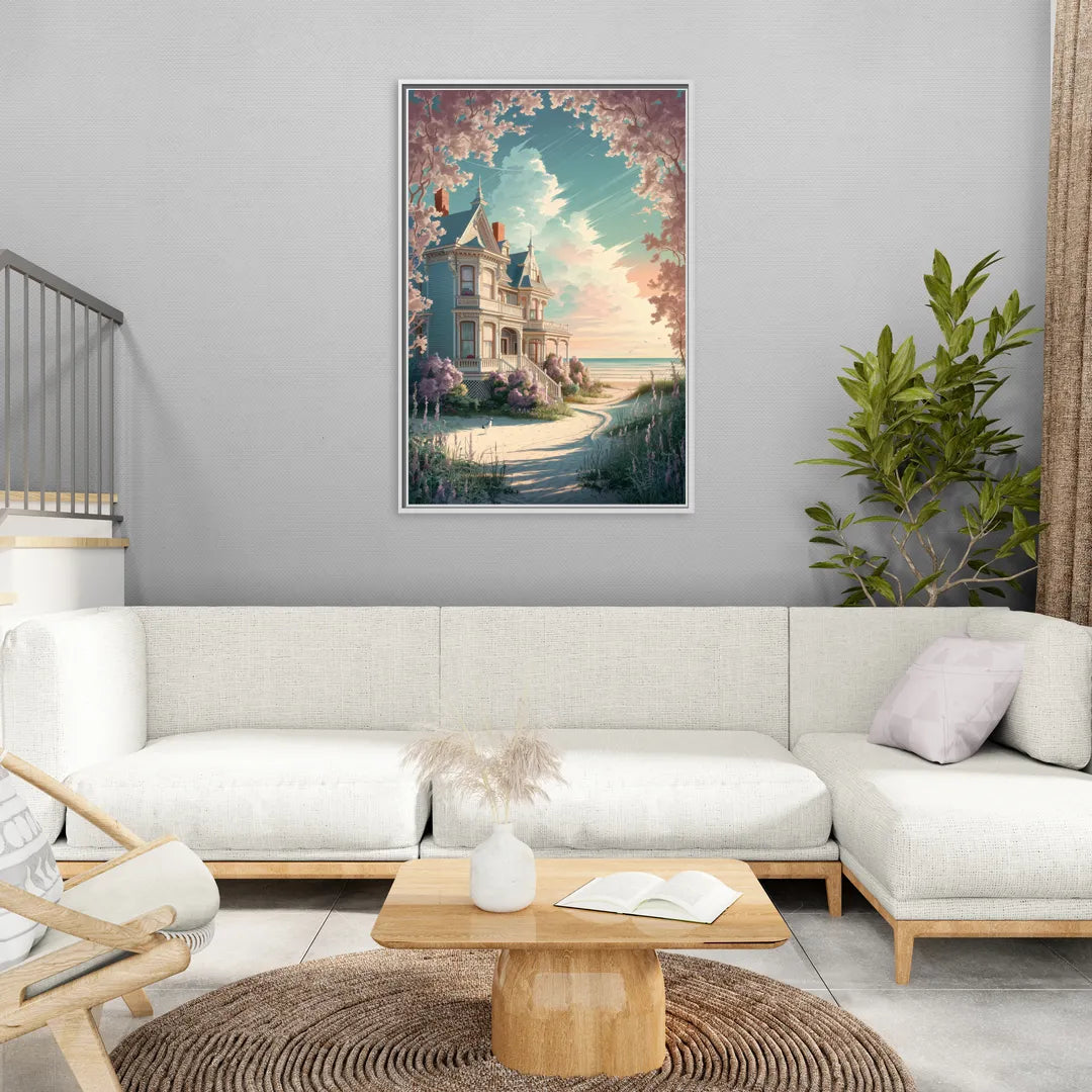 Cape May Victorian Charm - Living Room White Frame Canvas
