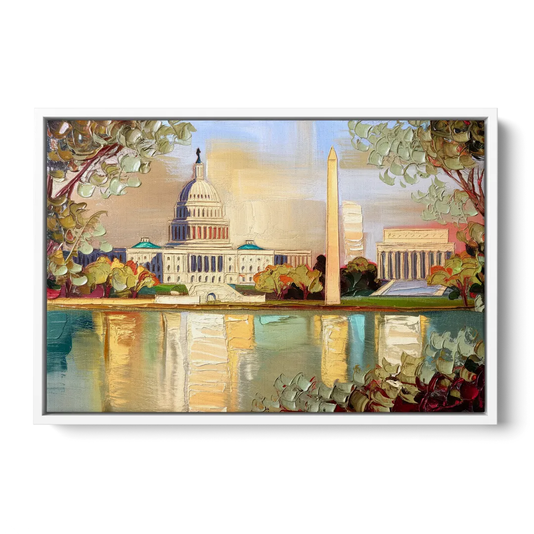 Washington Sunny Cityscapes - White Frame Canvas