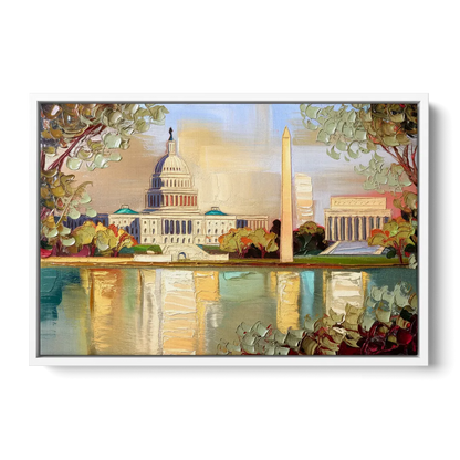 Washington Sunny Cityscapes - White Frame Canvas