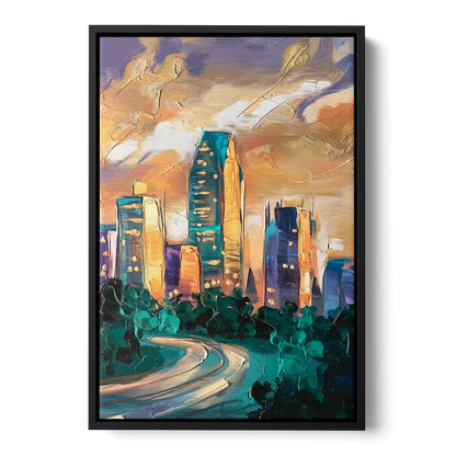Raleigh Contemporary Cityscape - Black Frame Canvas