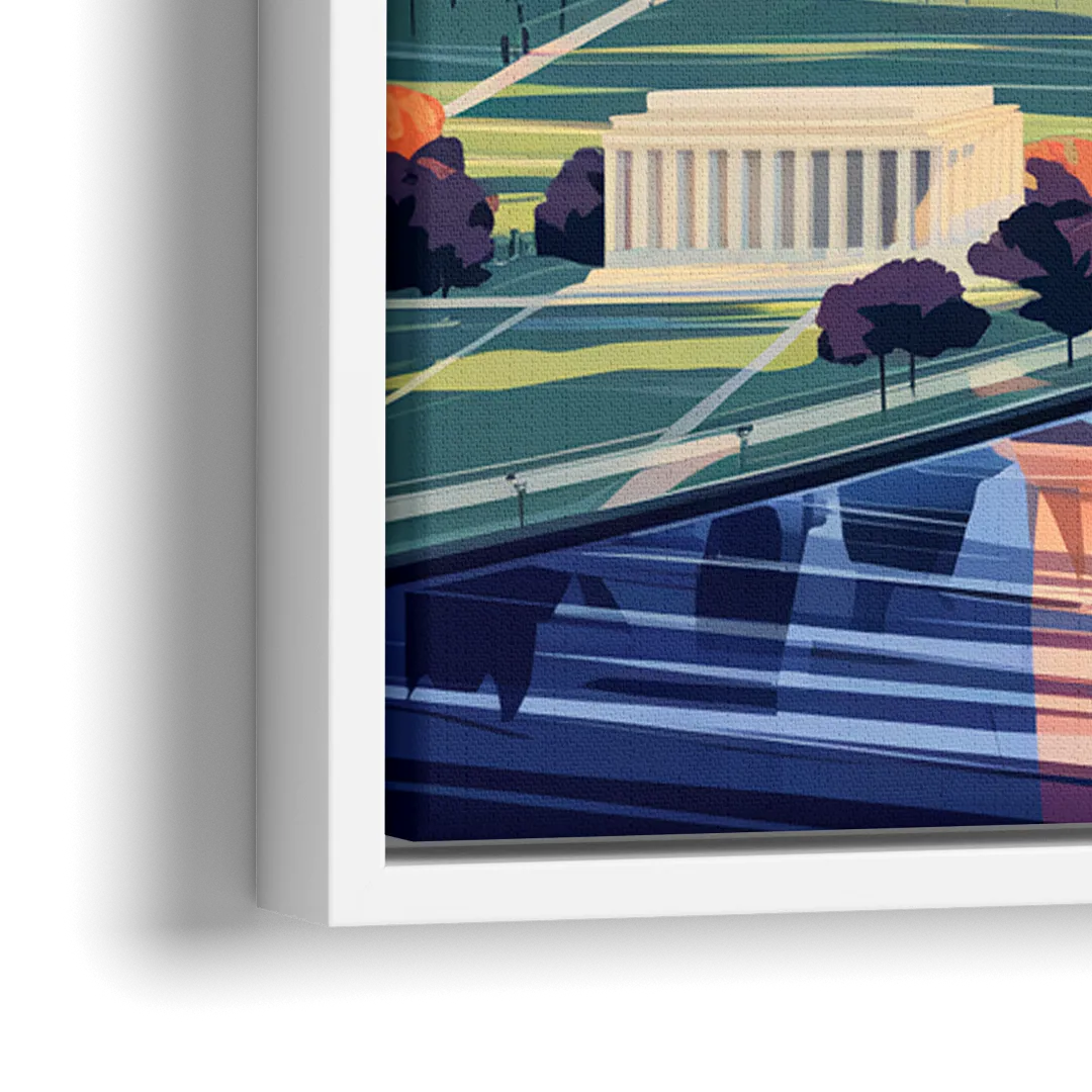 Washington Dc Aerial View - Close-Up White Frame Canvas