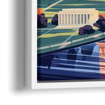 Washington Dc Aerial View - Close-Up White Frame Canvas