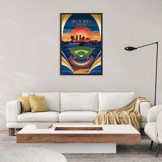 Des Moines Iowa Cubs Stadium - Living Room Black Frame Canvas