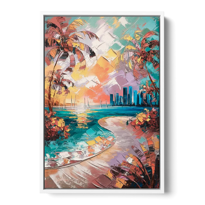 Miami Tropical Paradise - White Frame Canvas