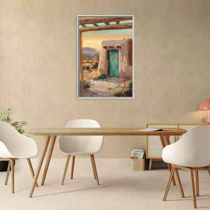 Santa Fe Pueblo Style - Living Room White Frame Canvas