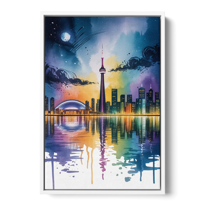 Toronto Skyline at Night - White Frame Canvas