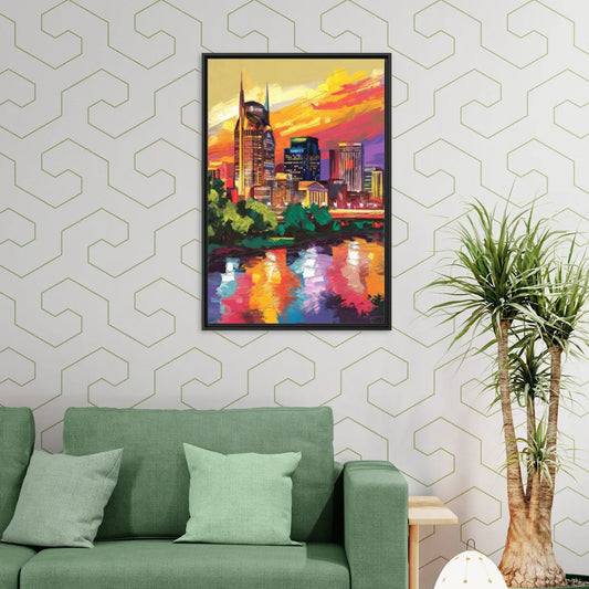 Nashville Vibrant City Energy - Living Room Black Frame Canvas
