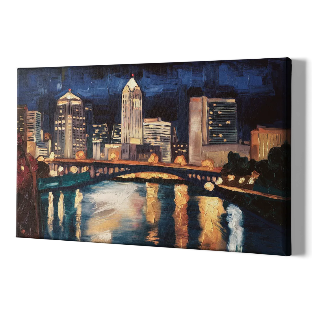 Columbus Nighttime Skyline - Canvas Print Art Sides
