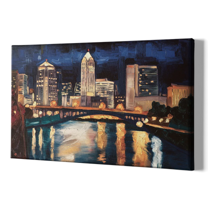 Columbus Nighttime Skyline - Canvas Print Art Sides