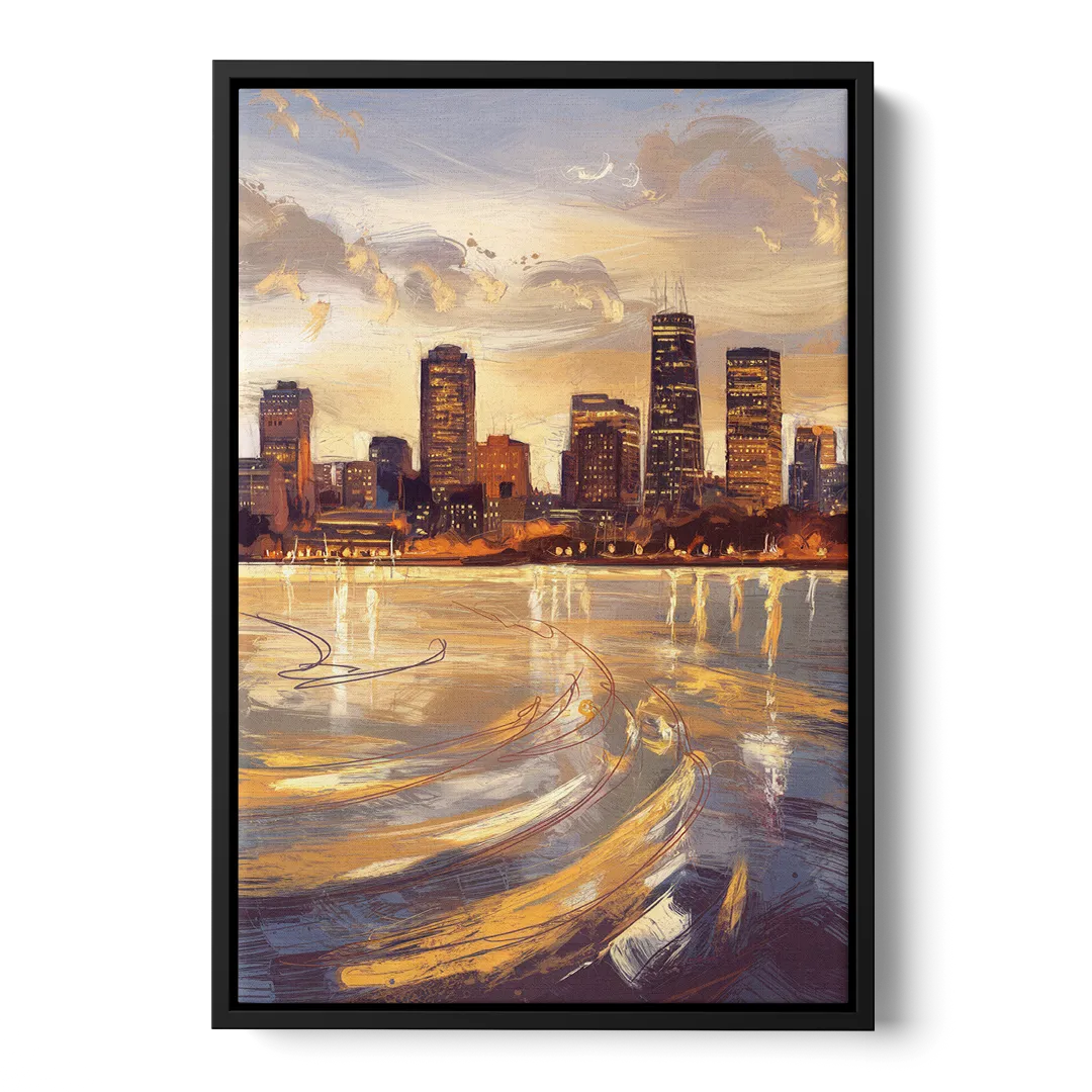 Boston Skyline with Charles River - Black Frame Canvas