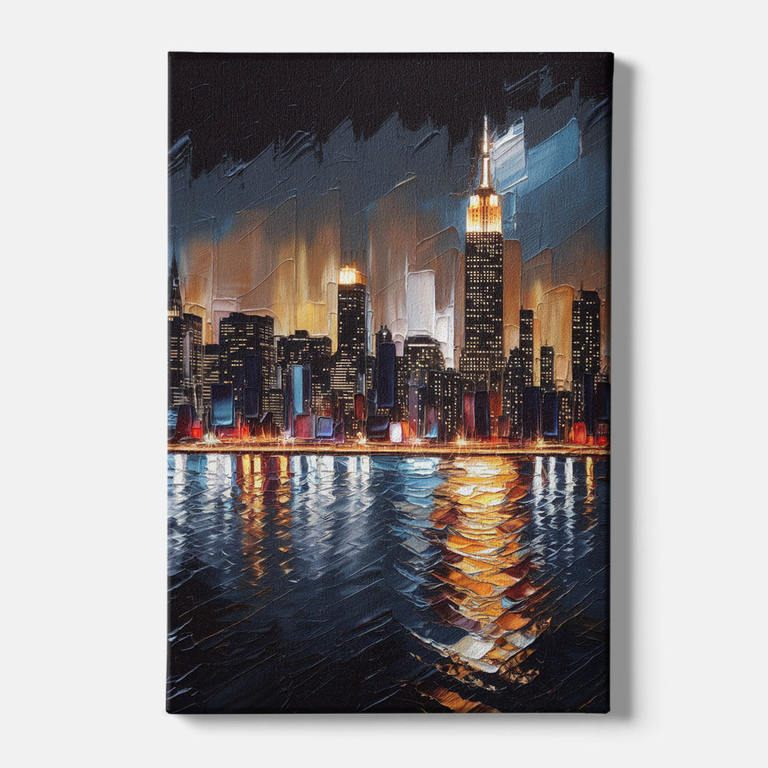 New York City Skyline by Nightfall Hudson - Canvas Wall Art