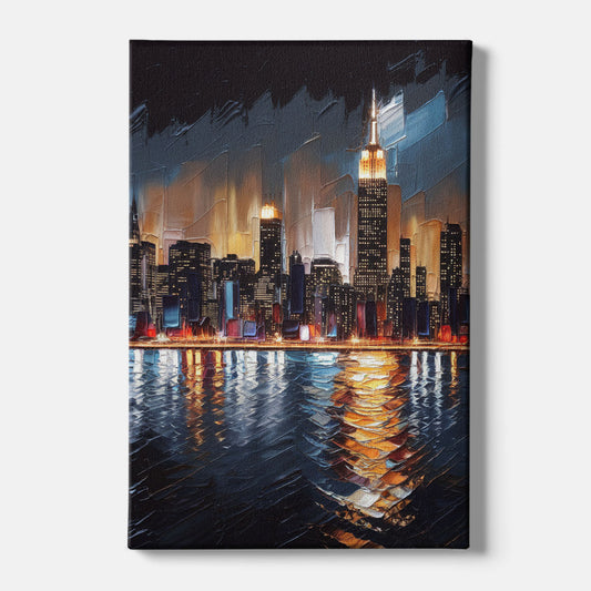 New York City Skyline by Nightfall Hudson - Canvas Wall Art