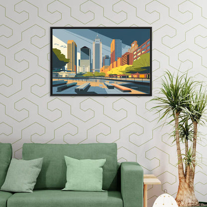 Jersey City Urban Architecture - Living Room Black Frame Canvas