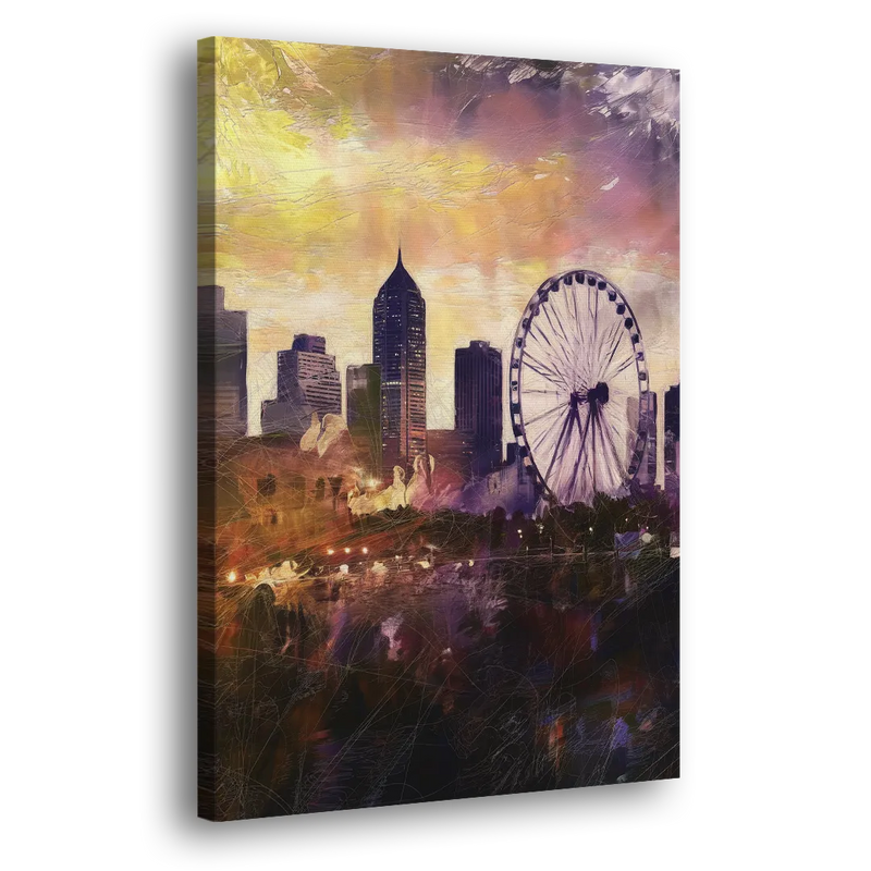 Atlanta Skyline with Ferris Wheel - Canvas Print Art Sides
