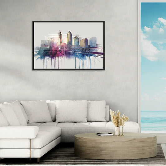 Columbus Ohio Skyline - Living Room Black Frame Canvas