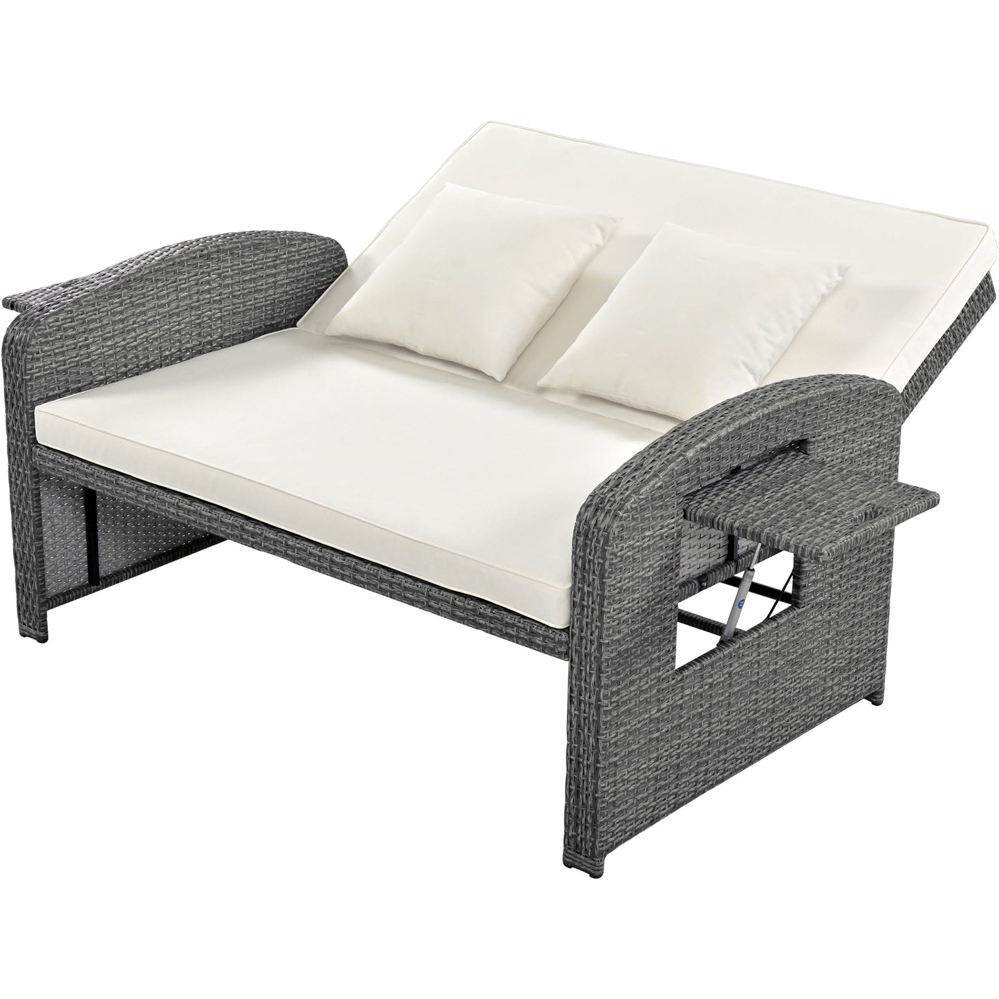 Elegant PE Wicker Double Chaise Lounge - 2-Person Patio Daybed with Recliner