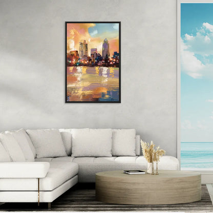 Franklin Skyline View - Living Room Black Frame Canvas