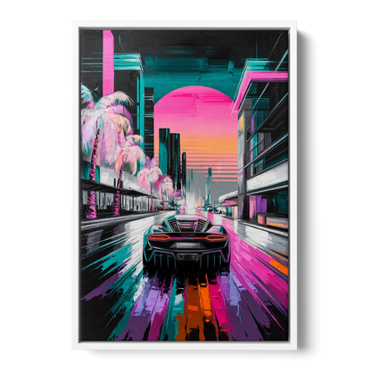 Miami Vice Neon Nights - White Frame Canvas