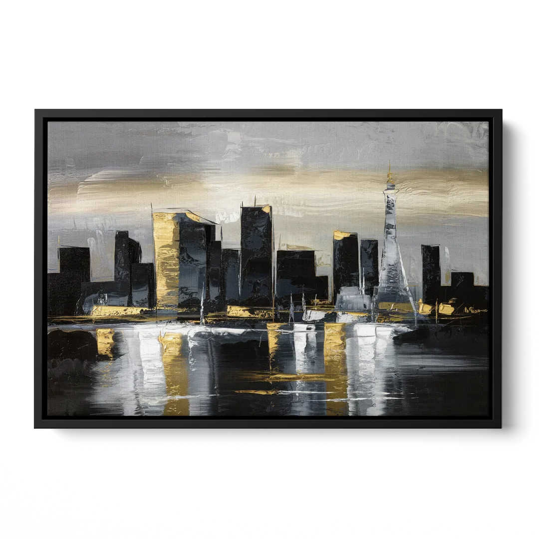 Las Vegas Black And White Skyline - Black Frame Canvas