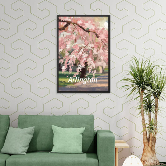 Arlington Cherry Blossoms - Living Room Black Frame Canvas