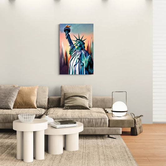New York City Statue of Liberty Closeup Sky - Canvas Wall Art Living Room