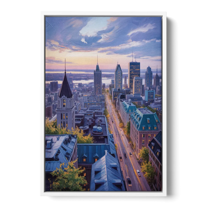 Montreal Rooftop View - White Frame Canvas