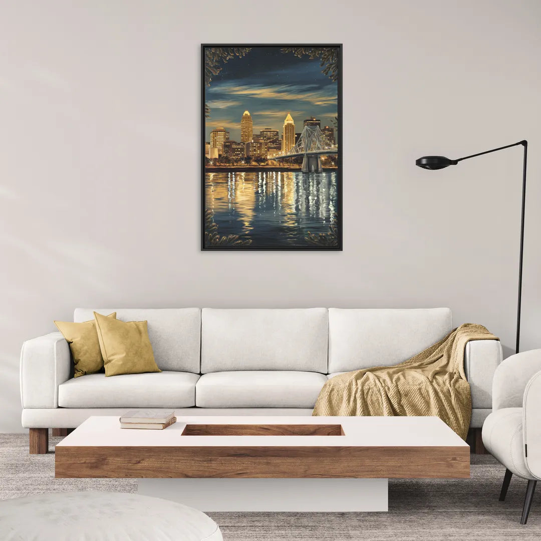 Louisville Downtown Skyline - Living Room Black Frame Canvas