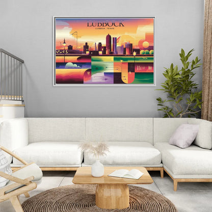 Lubbock Vibrant Cityscape - Living Room White Frame Canvas