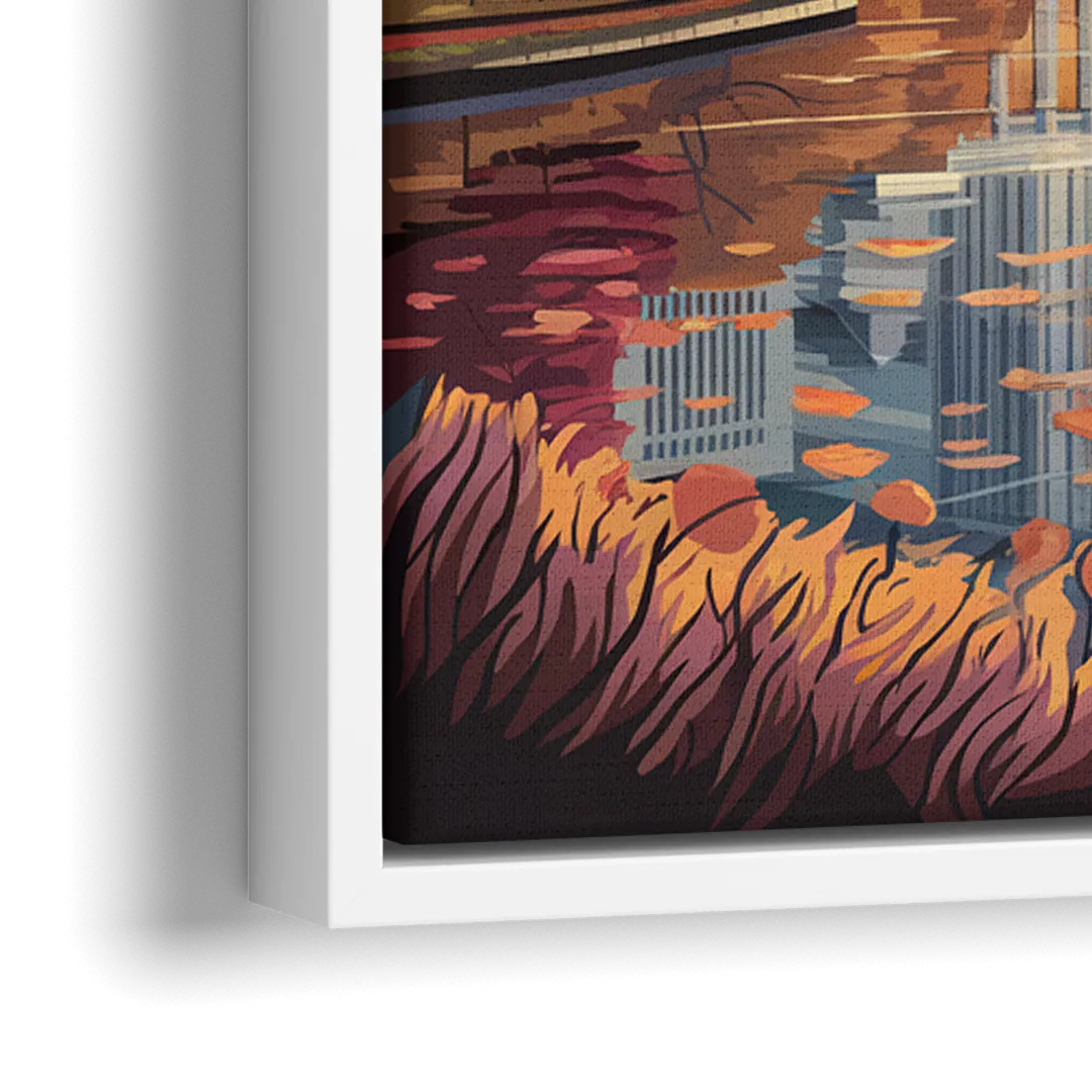 Atlanta Skyline in Autumn - Close-Up White Frame Canvas