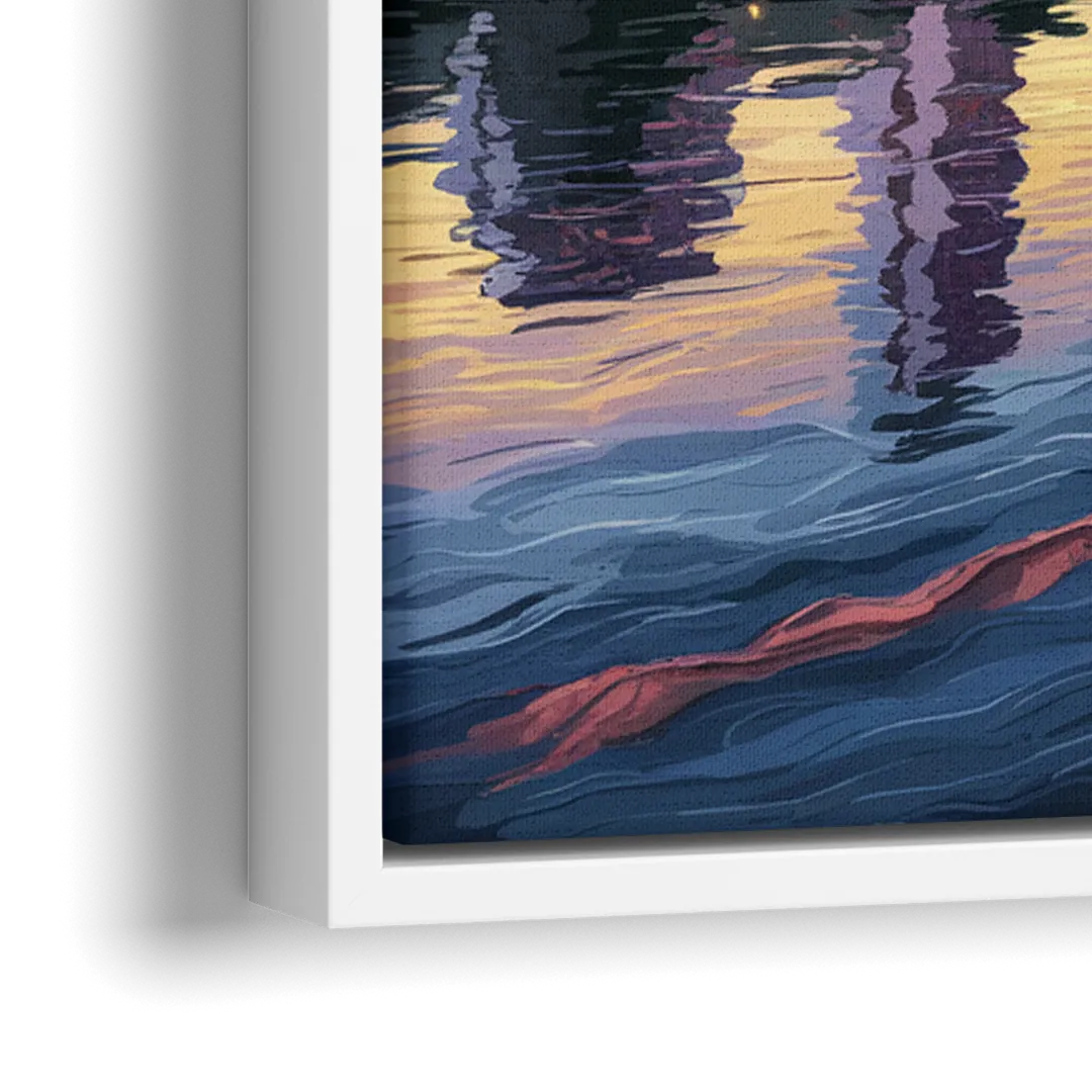 Austin Riverside Reflections - Close-Up White Frame Canvas